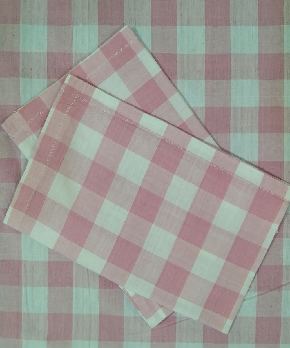 Pink white handwoven cotton double bed bedsheet