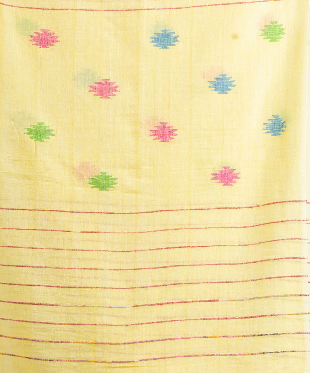 Yellow red striped handwoven cotton bengal saree