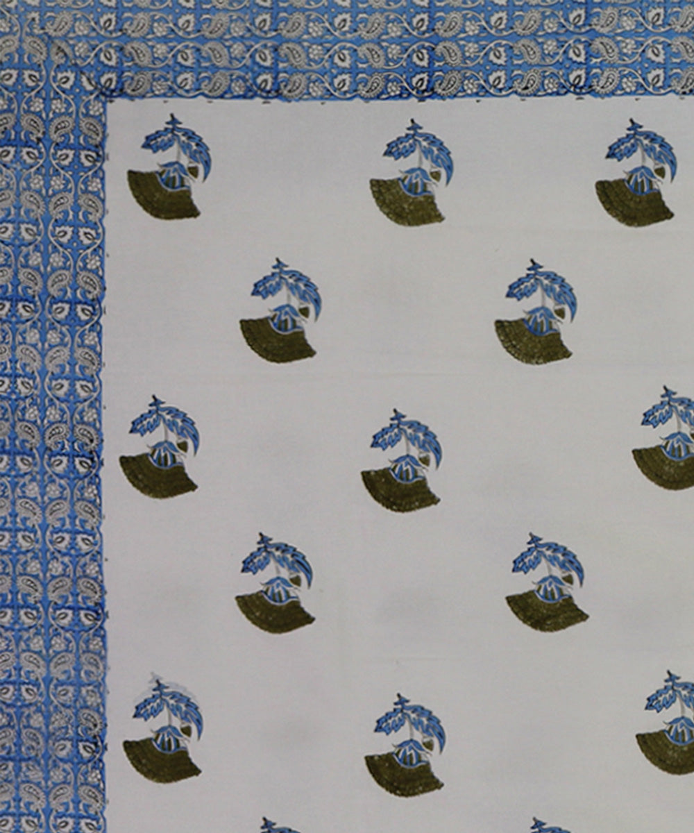 White blue hand block printed king size cotton double bedsheet