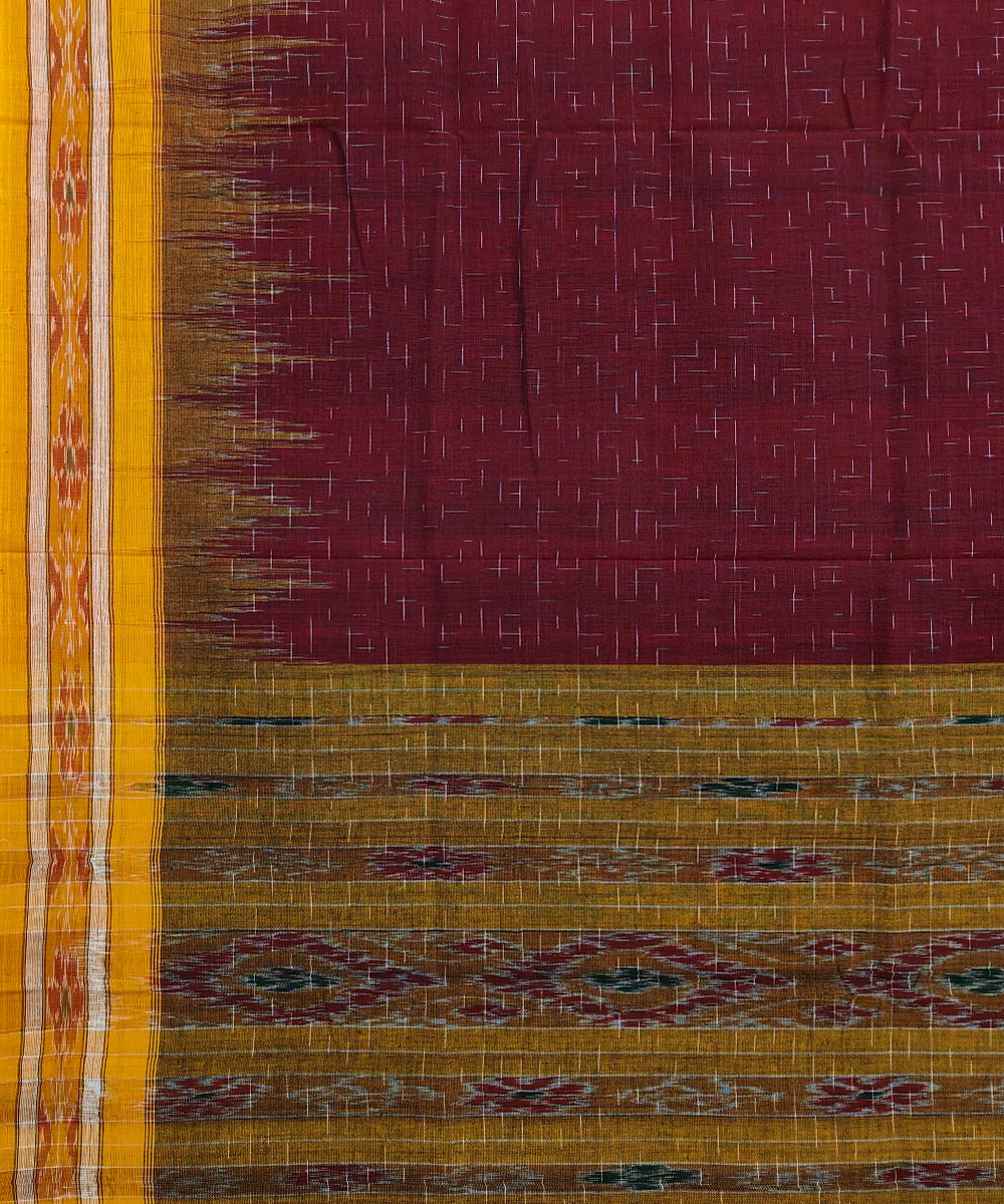 Maroon yellow cotton handloom nuapatna saree