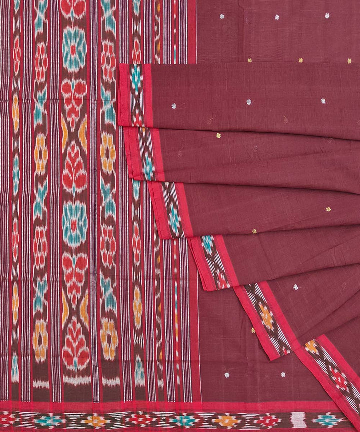 Maroon red cotton handloom odisha ikat saree