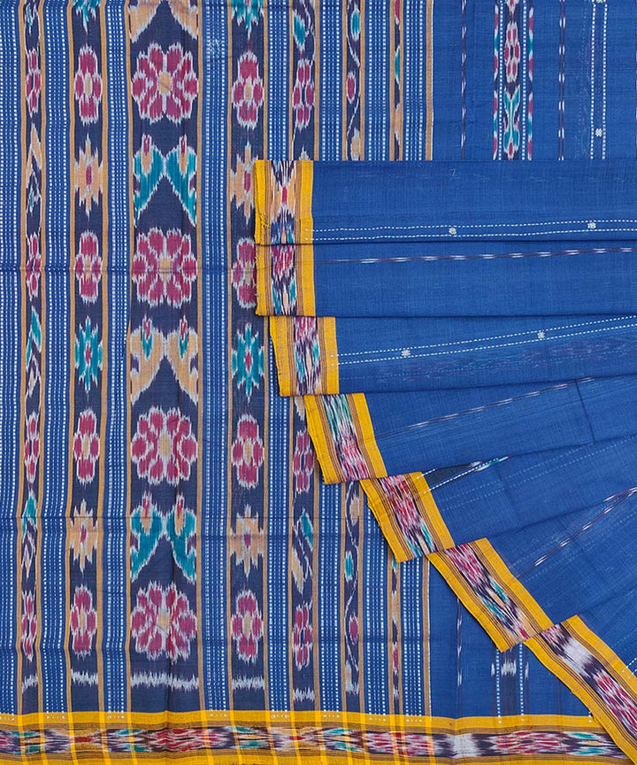 Navy blue mustard cotton handloom odisha ikat saree