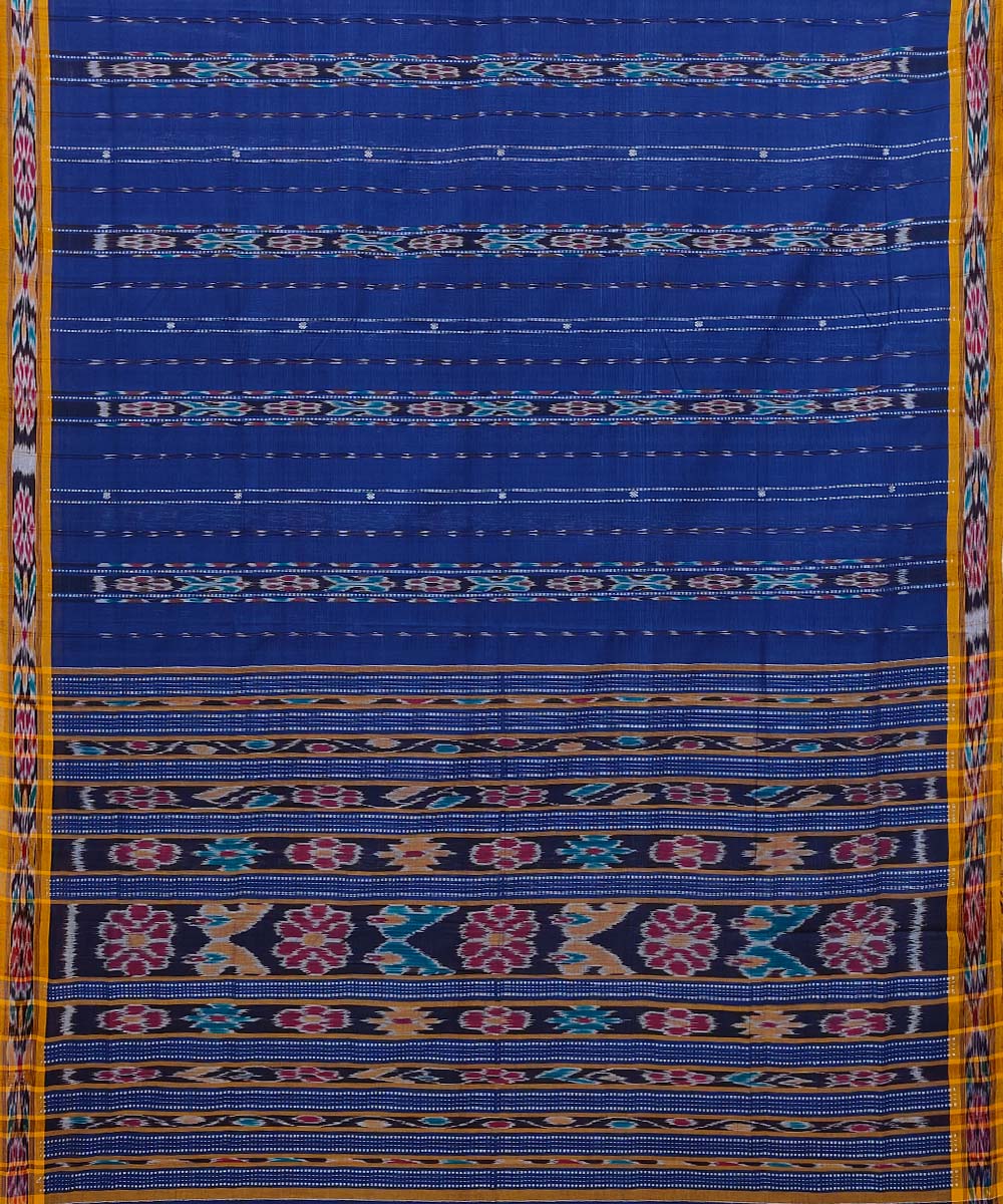Navy blue mustard cotton handloom odisha ikat saree