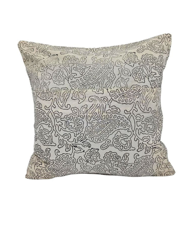 Brown motif block printed big paisley cotton cushion cover
