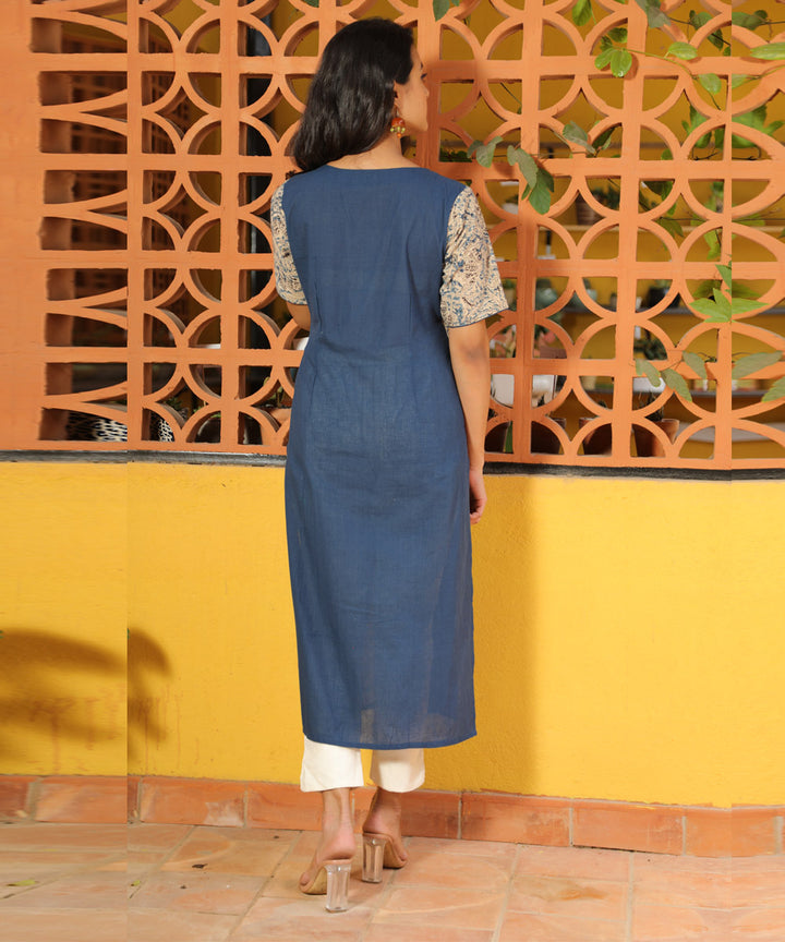 Blue multicolor handcrafted cotton kalamkari kurta