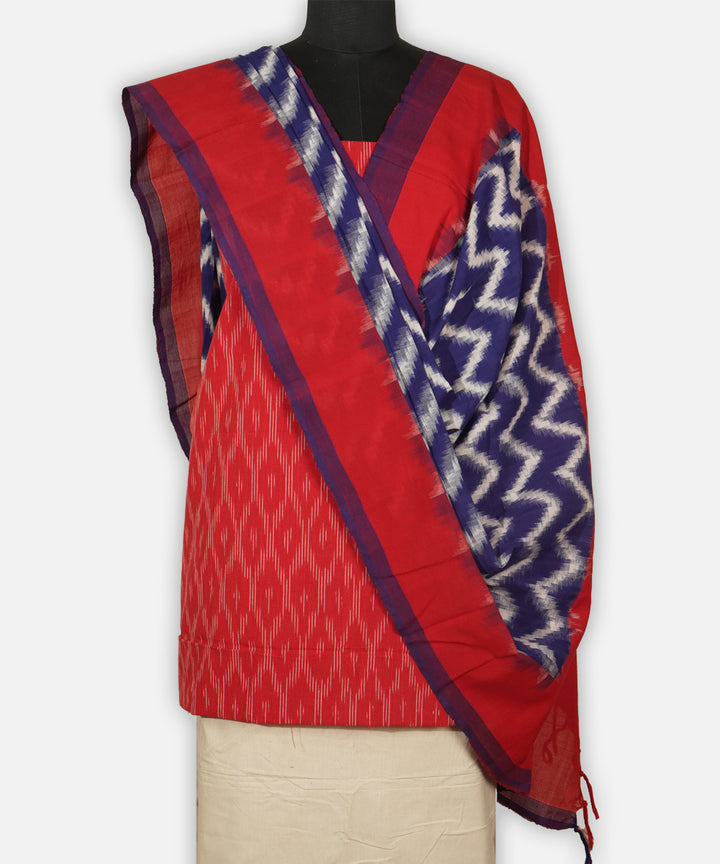 3pc Red blue handwoven cotton pochampally ikat dress material