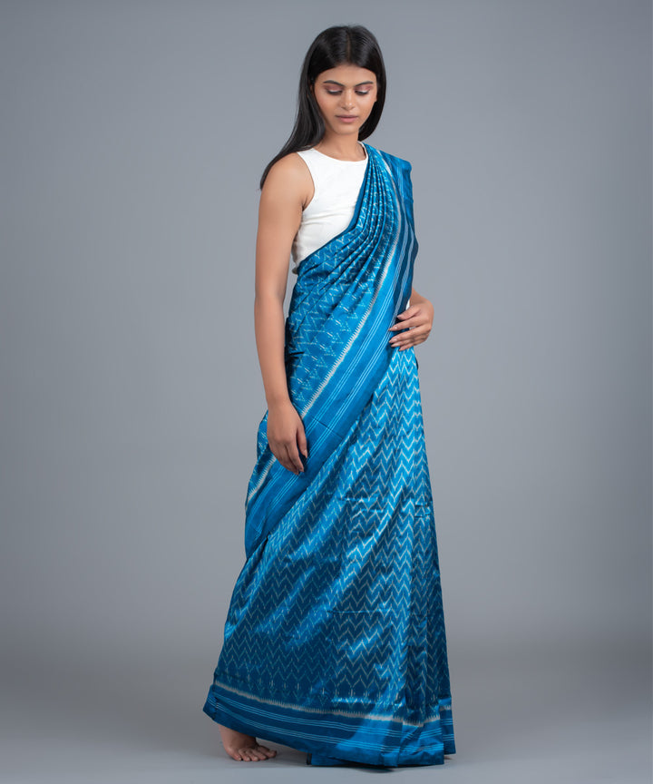 Blue handwoven pochampally ikat saree