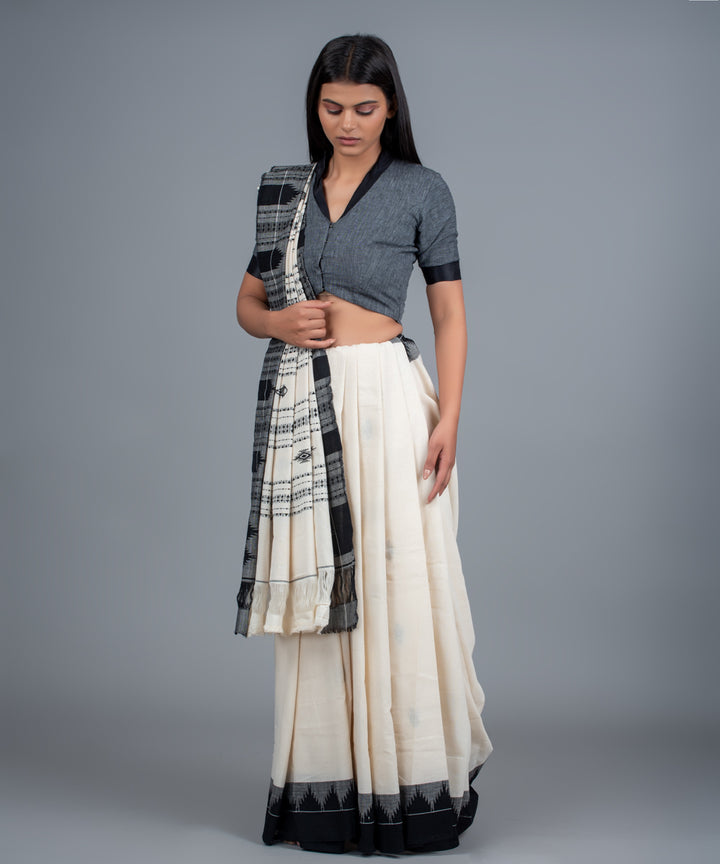 White black handwoven cotton kotpad saree