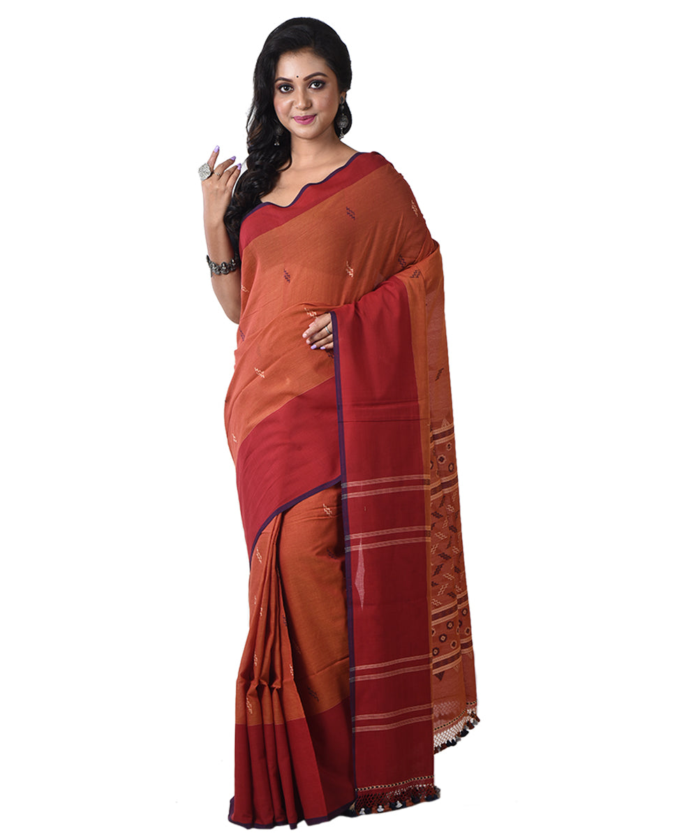 Brown maroon handloom cotton shantipuri saree