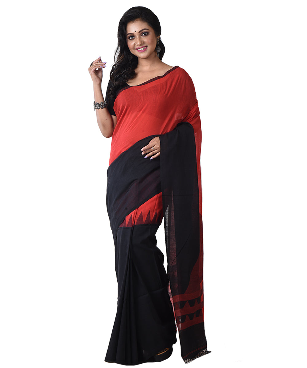 Black red cotton handloom shantipuri saree