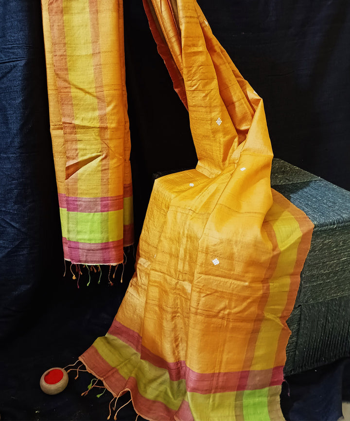 Orange neon handwoven tussar silk dupatta
