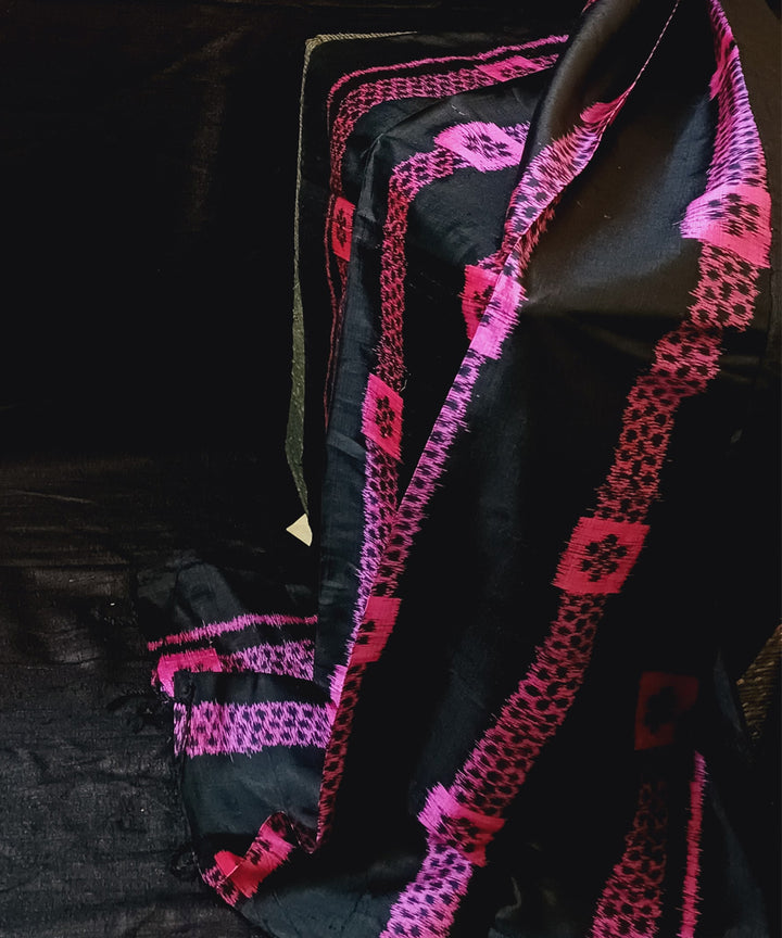 Black pink handwoven silk ikat sambalpuri stole