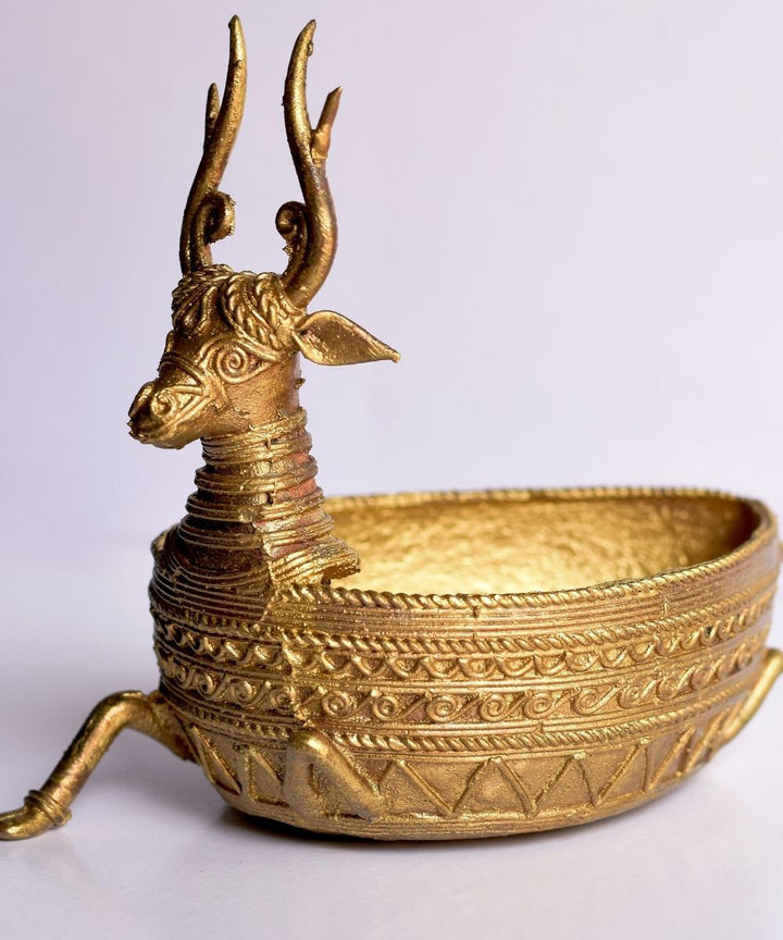 Dhokra brass handcrafted deer side table tray