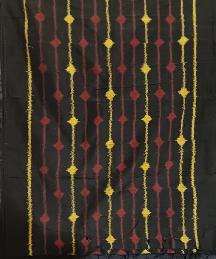 Black red yellow handwoven cotton silk ikat sambalpuri stole