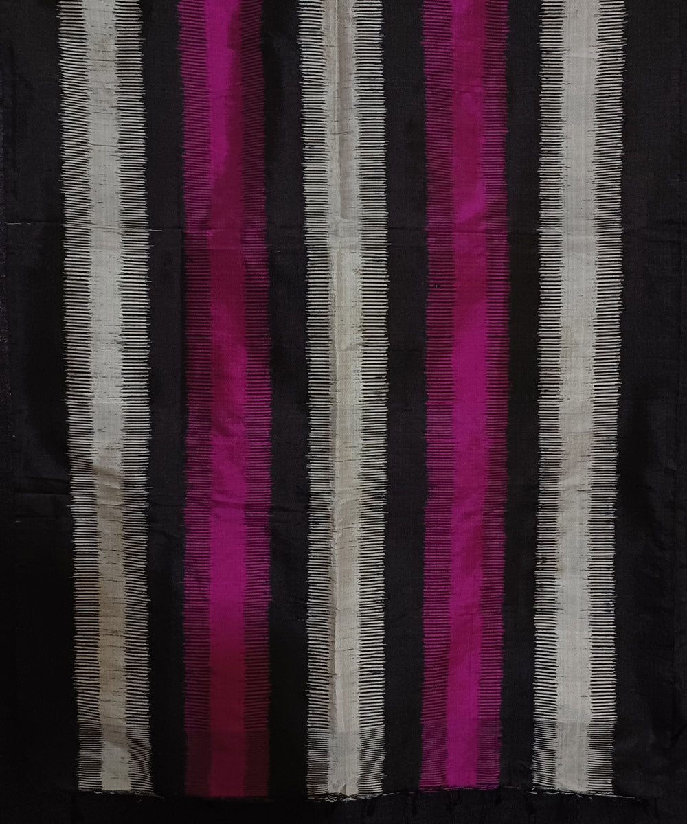Black pink white striped handwoven silk ikat sambalpuri stole