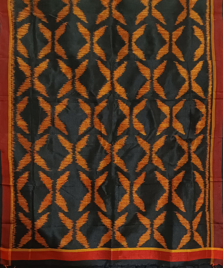 Black orange handwoven silk ikat sambalpuri stole