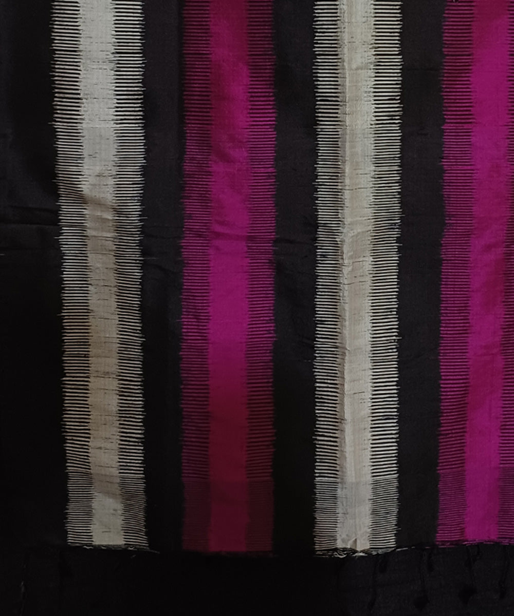 Black pink white striped handwoven silk ikat sambalpuri stole