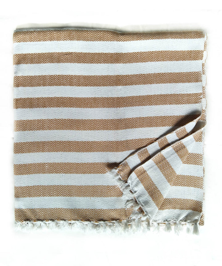 Beige white stripe handwoven cotton towel