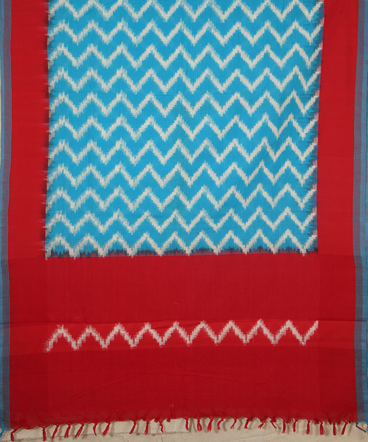 3pc Red blue hand woven cotton pochampally ikat dress material