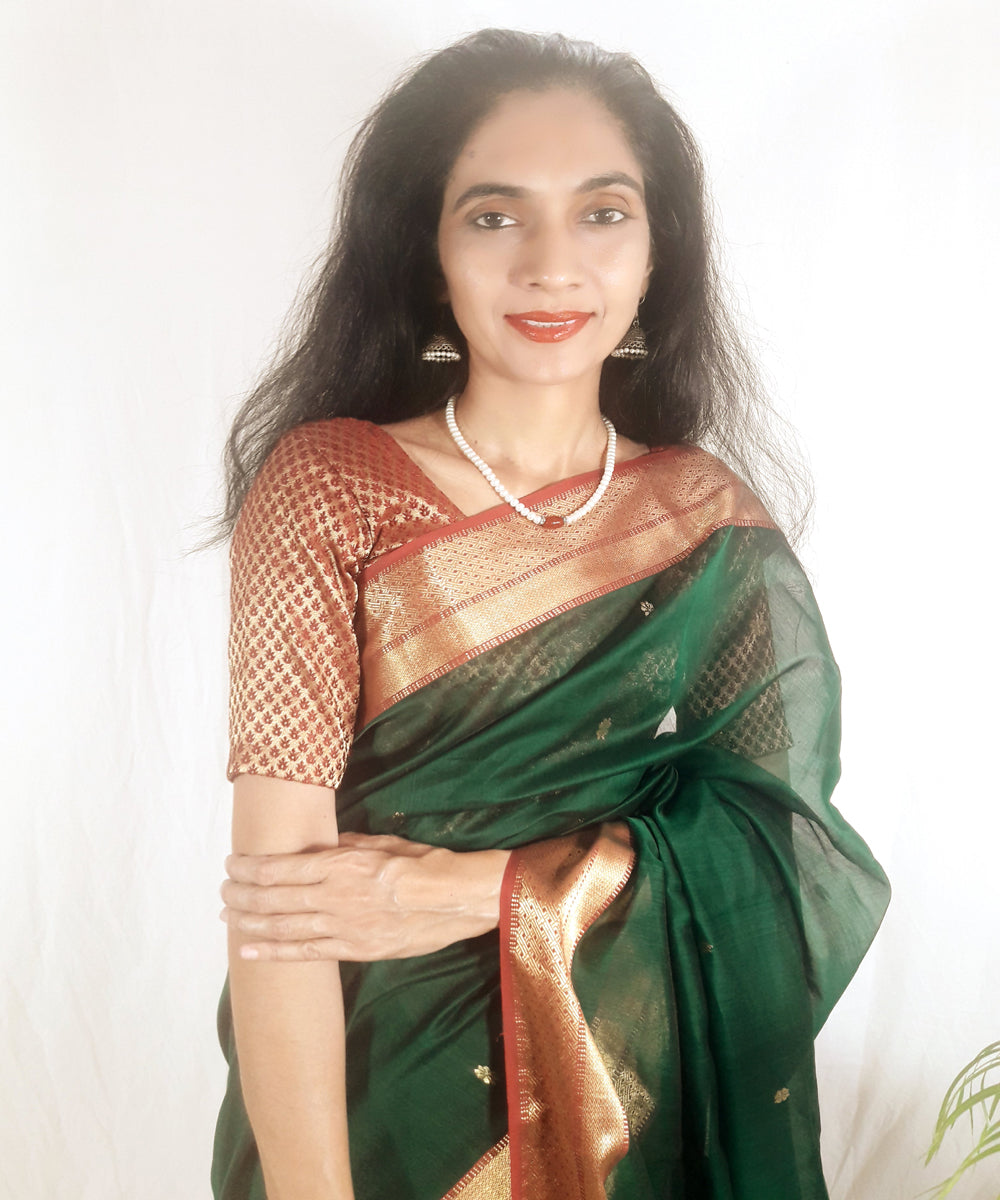 Pink,Orange & Purple Handwoven Maheshwari Silk Cotton Saree with Check –  Shobitam