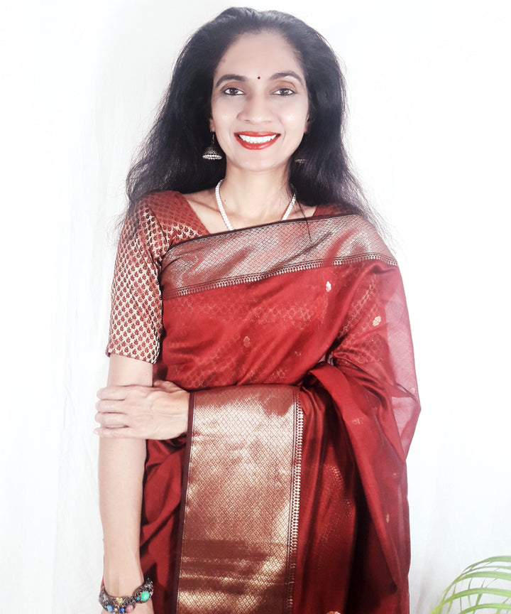 Maroon handwoven silk maheshwari saree