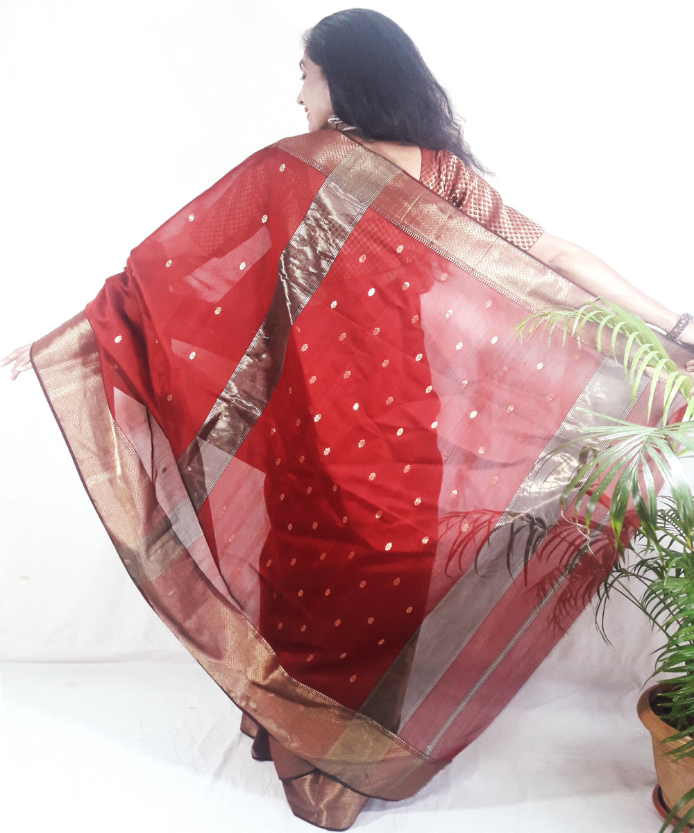 Maroon handwoven silk maheshwari saree