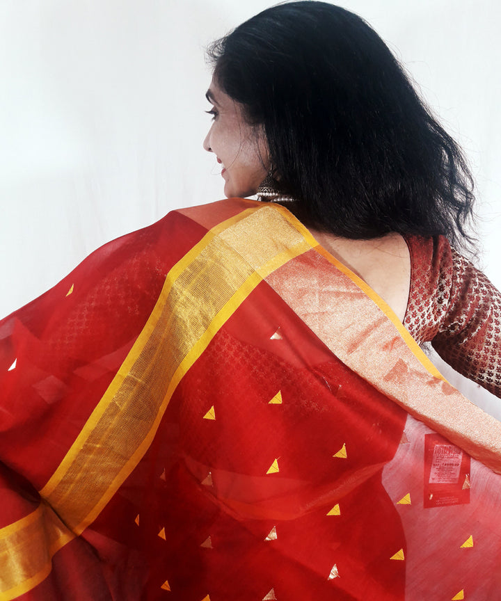 Red handwoven silk maheshwari saree