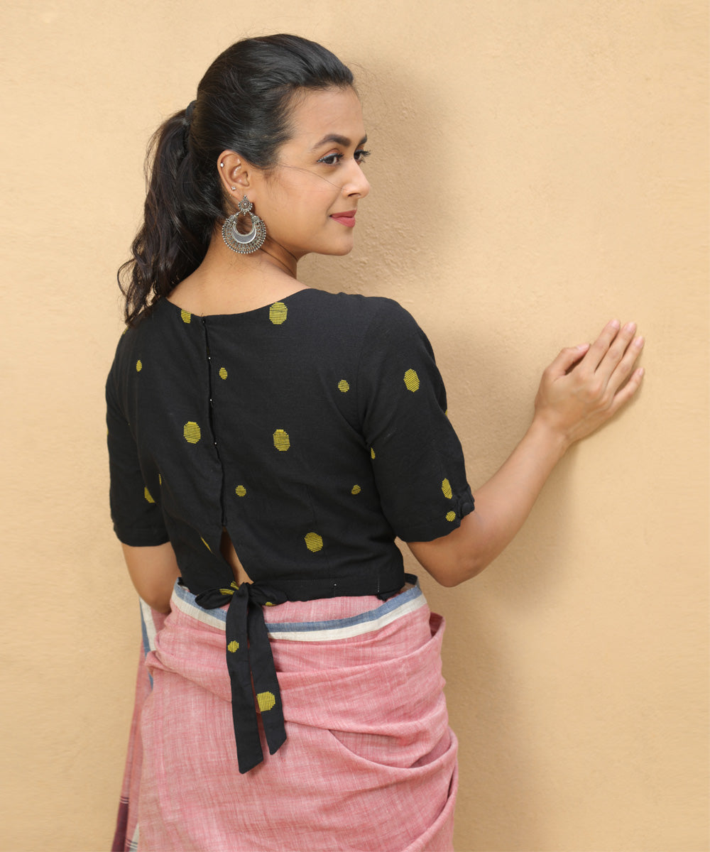 Black handcrafted cotton jamdani blouse