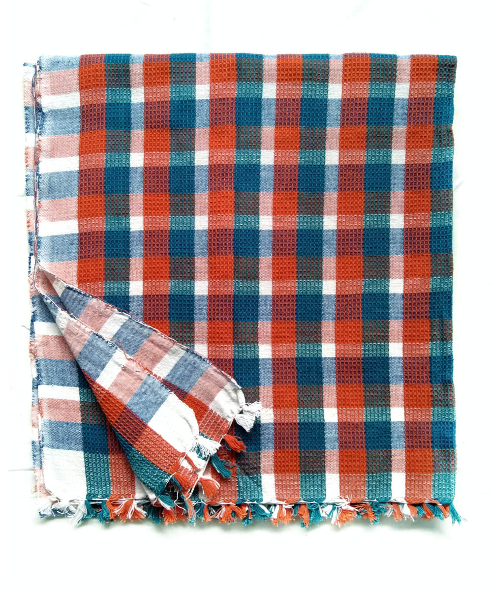 Multicolor checks handwoven cotton towel
