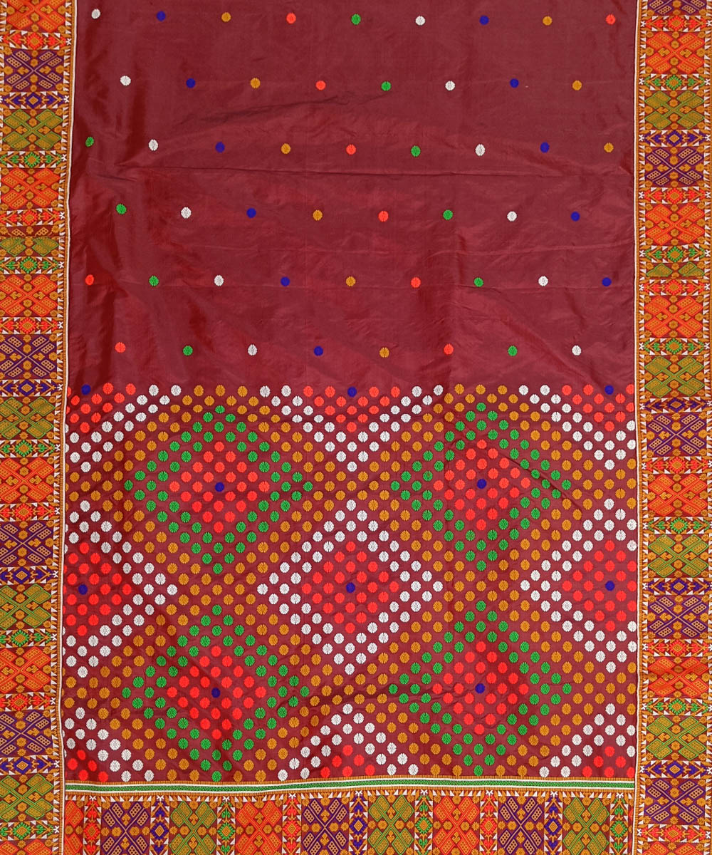 Maroon multicolor silk handwoven assam saree