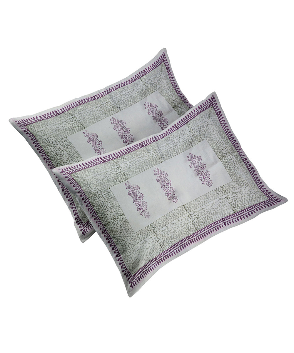 White purple hand block printed king size cotton double bedsheet