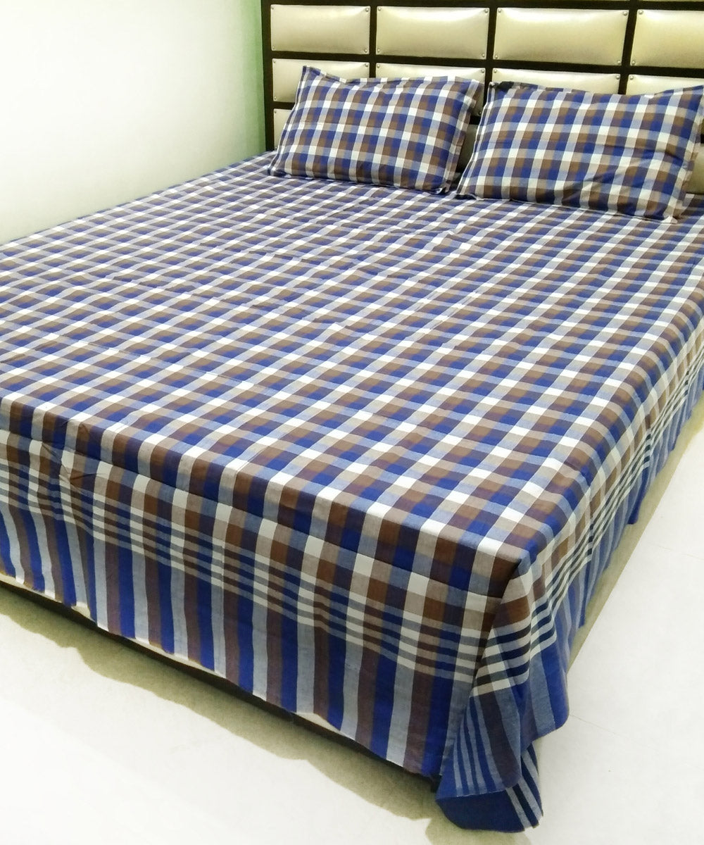 Navy blue checks handwoven cotton double bed bedsheet