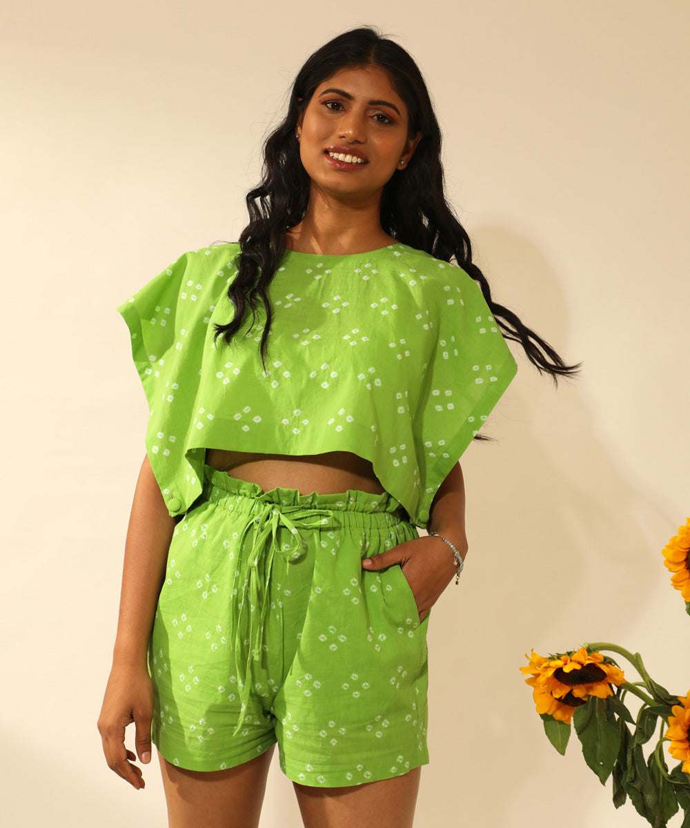 Green handcrafted bandhani cotton top