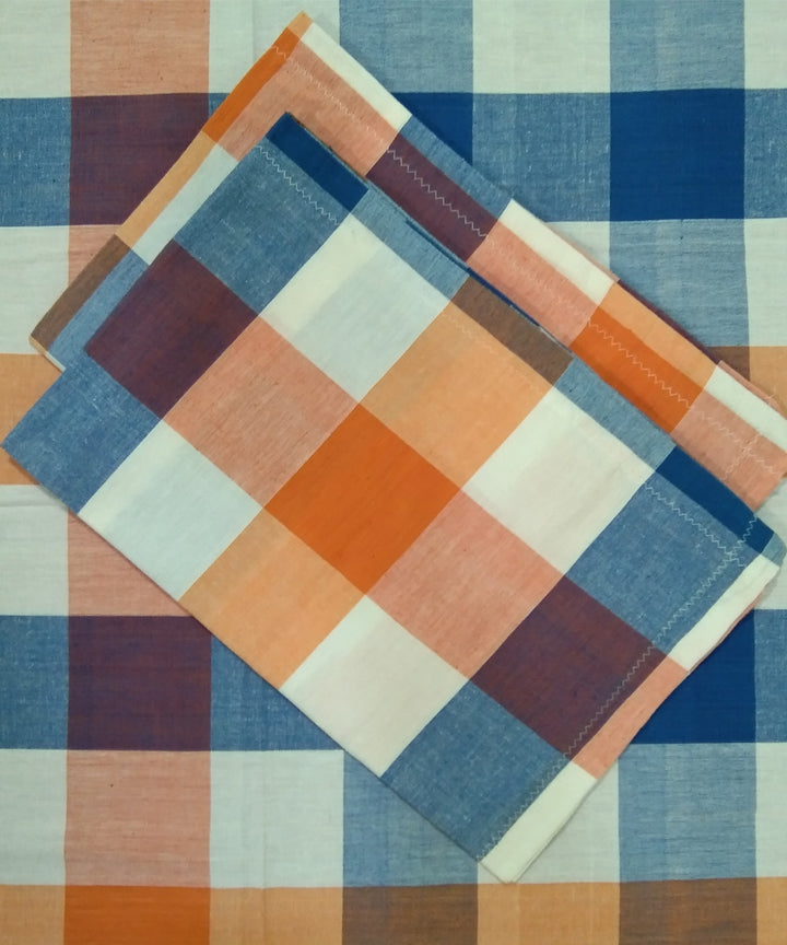White blue brown checks handwoven cotton double bed bedsheet