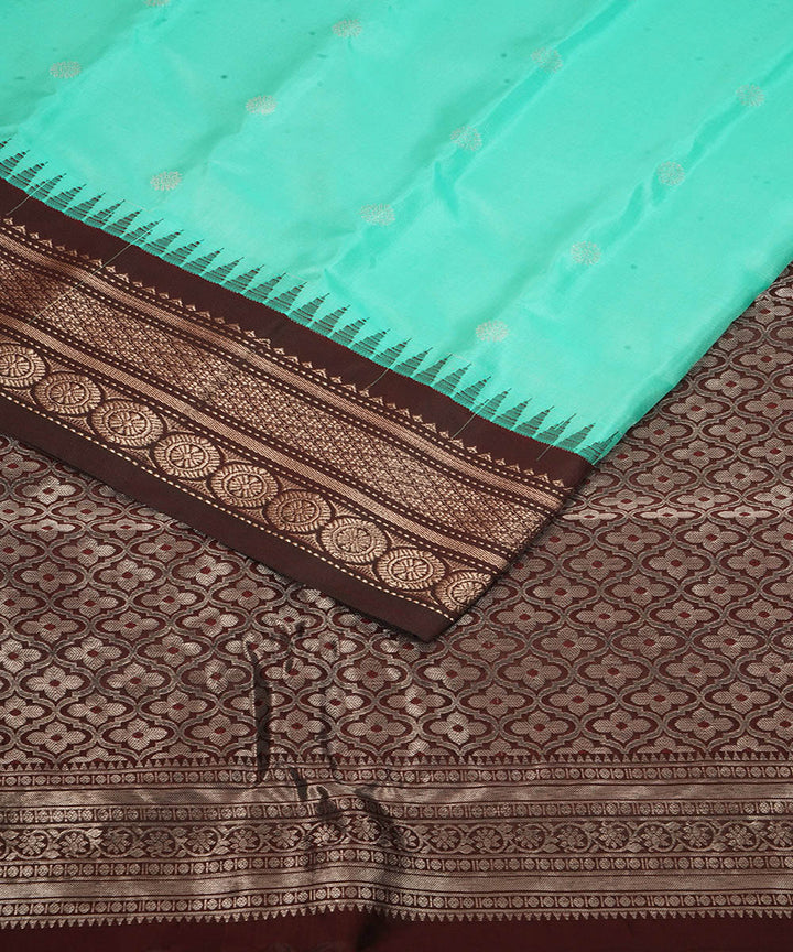 Sea green brown handwoven gadwal silk saree