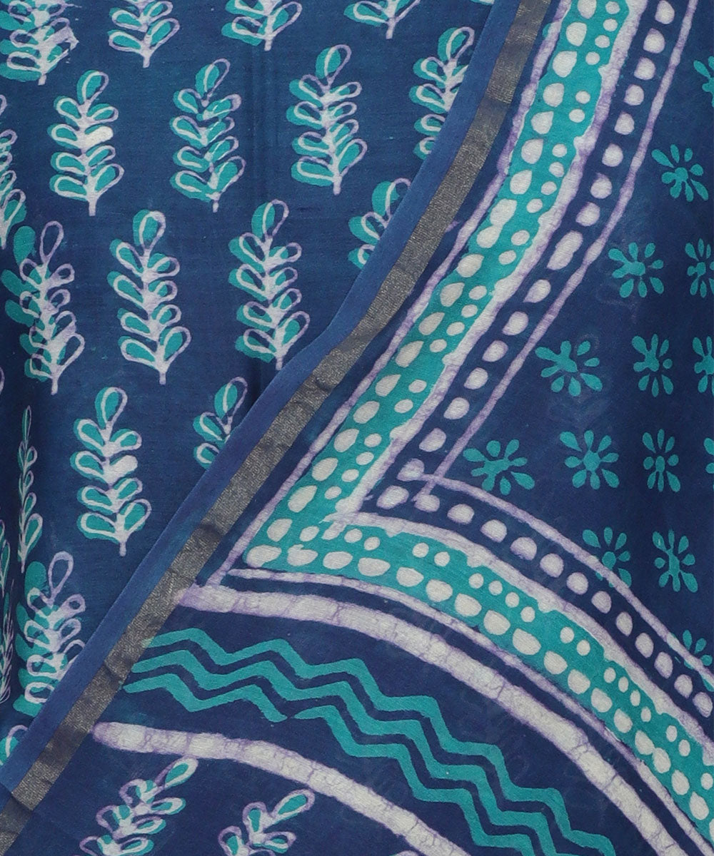 2pc Blue handblock print cotton silk dress material