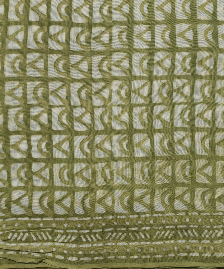 2pc Olive green handblock print cotton silk dress material