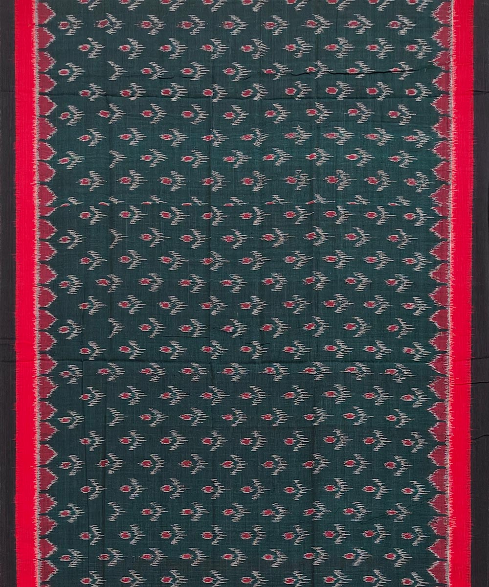 Dark green red handwoven cotton nuapatna saree