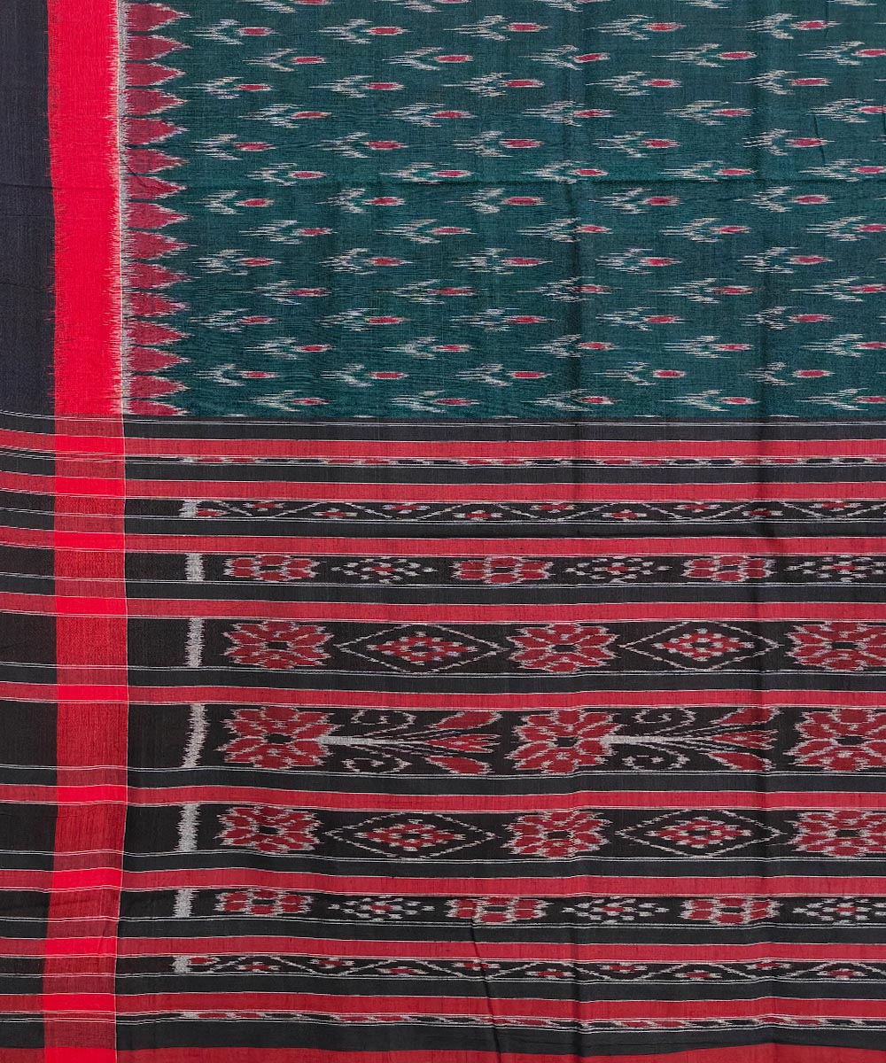 Dark green red handwoven cotton nuapatna saree