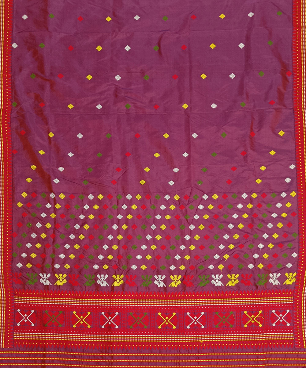 Purple red silk handwoven assam saree