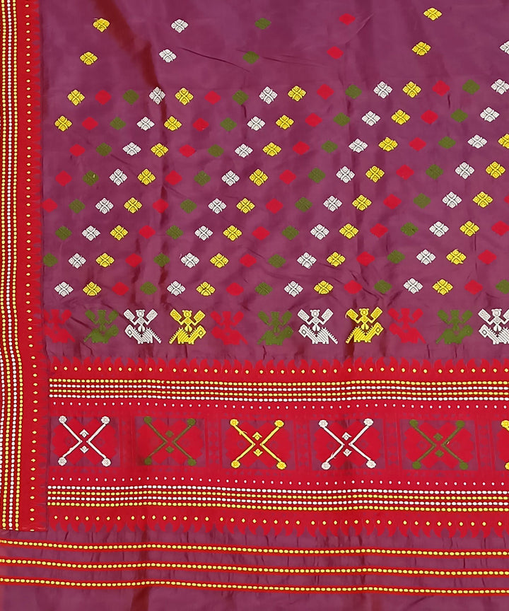 Purple red silk handwoven assam saree