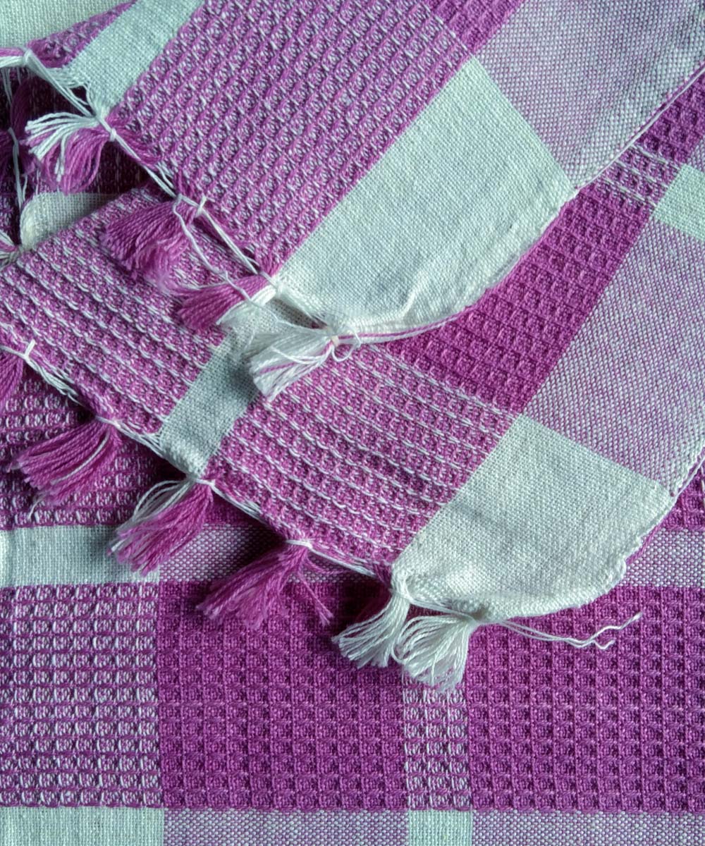 Purple white checks handwoven cotton towel