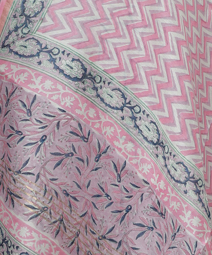 2pc Mauve handblock print cotton silk dress material