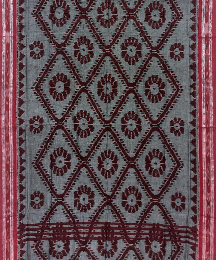 Grey maroon handwoven cotton nuapatna saree