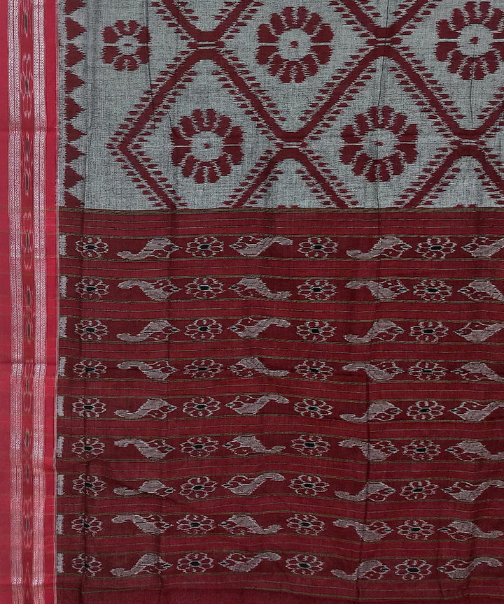 Grey maroon handwoven cotton nuapatna saree