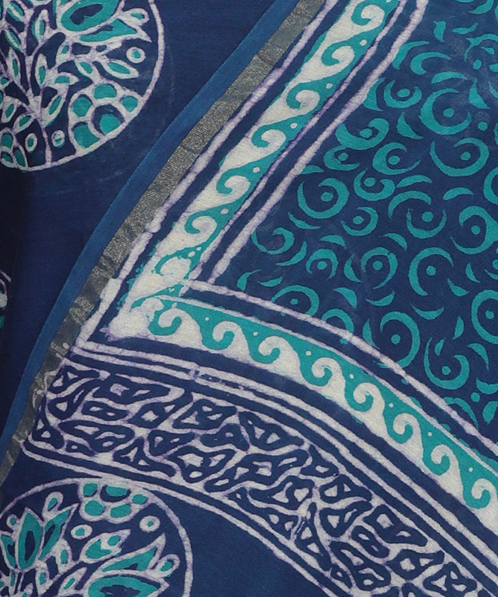 2pc Navy blue handblock print cotton silk dress material