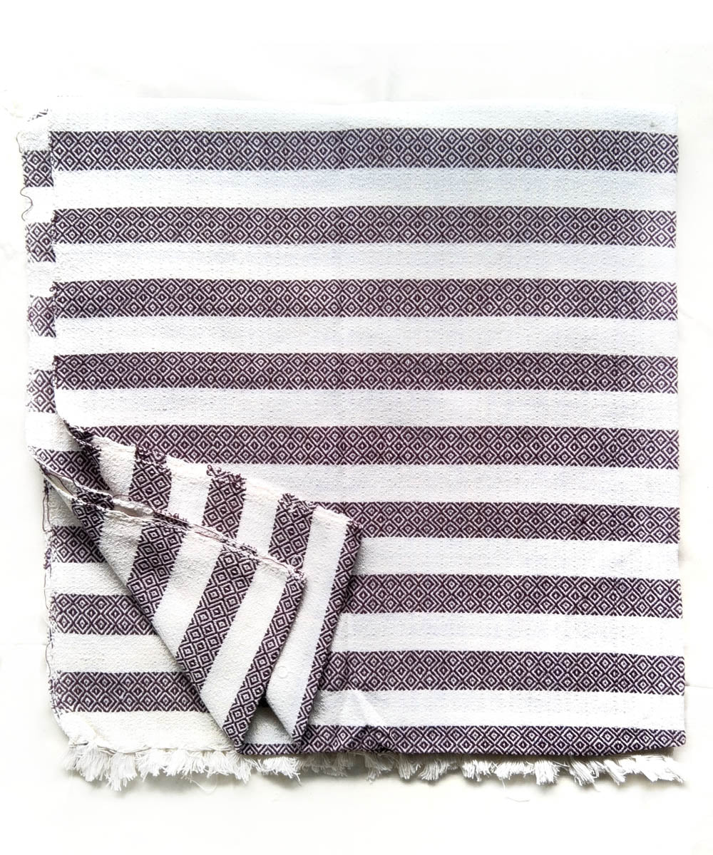 Purple white striped handwoven cotton towel