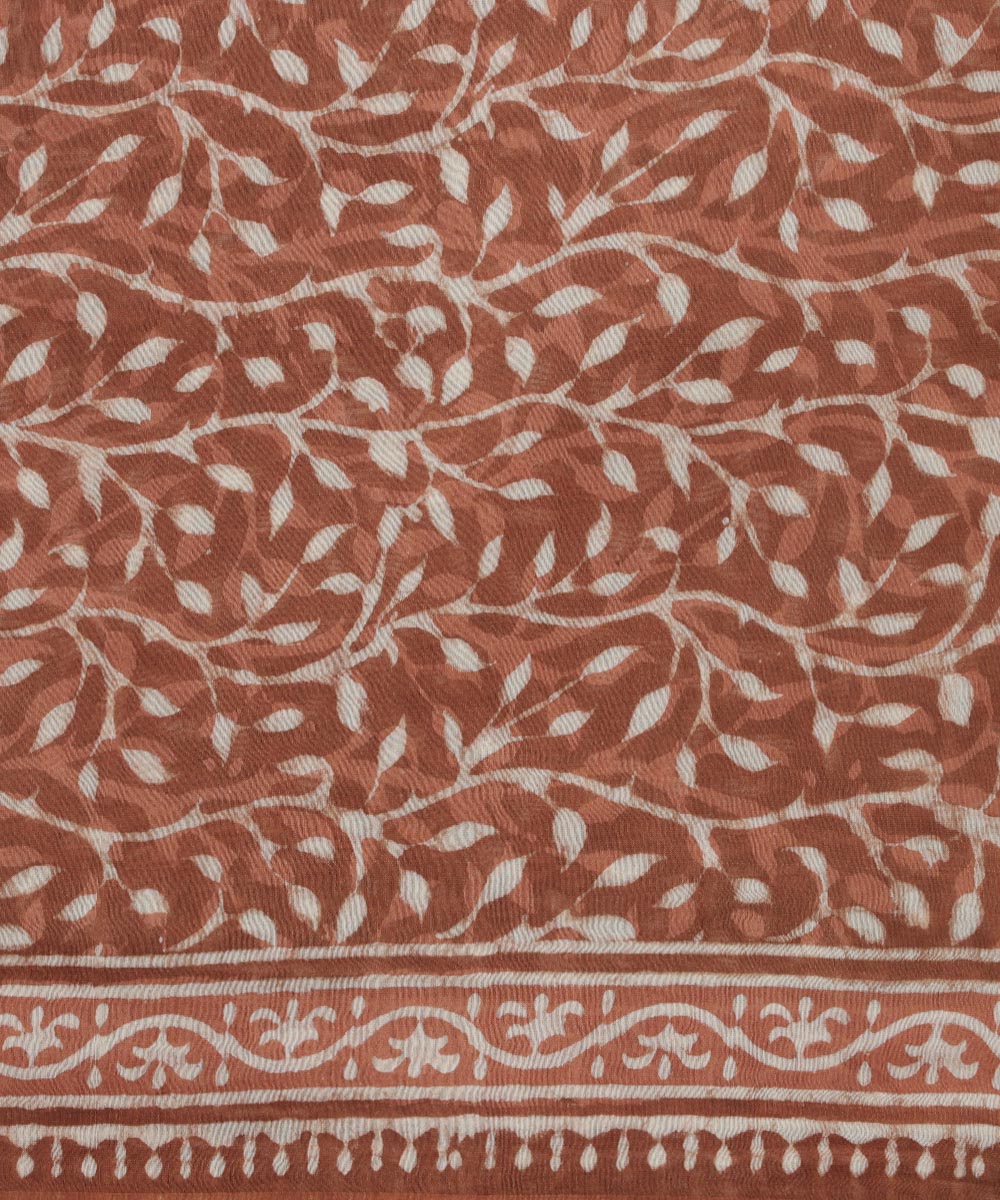 2pc Brown handblock print cotton silk dress material