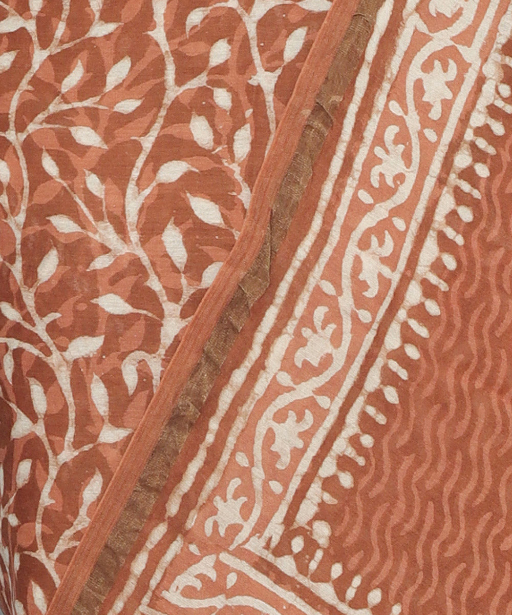 2pc Brown handblock print cotton silk dress material