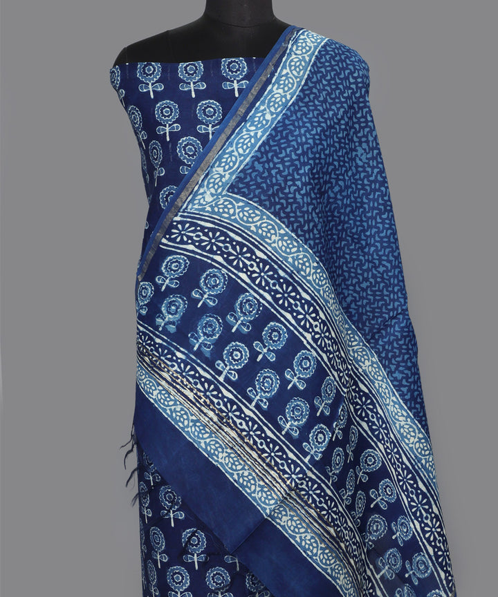 2pc Dark blue hand block print cotton silk dress material